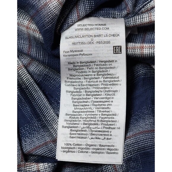 Selected Homme Men's 15 Small Slim Fit Button Dress Shirt Yellow Blue Plaid - Picture 6 of 7